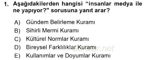 İletişim Kuramları 2017 - 2018 3 Ders Sınavı 1.Soru