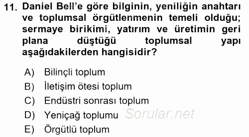 İletişim Kuramları 2017 - 2018 3 Ders Sınavı 11.Soru