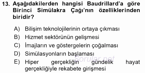 İletişim Kuramları 2017 - 2018 3 Ders Sınavı 13.Soru