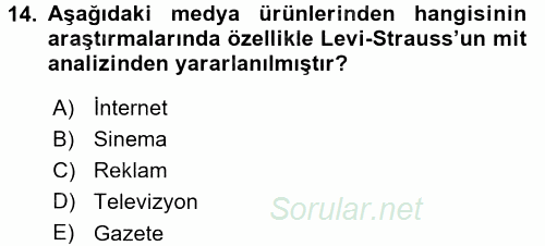 İletişim Kuramları 2017 - 2018 3 Ders Sınavı 14.Soru