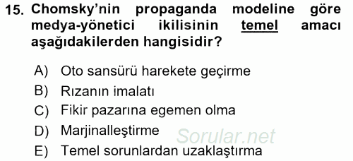 İletişim Kuramları 2017 - 2018 3 Ders Sınavı 15.Soru