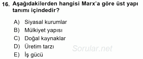İletişim Kuramları 2017 - 2018 3 Ders Sınavı 16.Soru