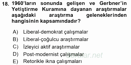İletişim Kuramları 2017 - 2018 3 Ders Sınavı 18.Soru