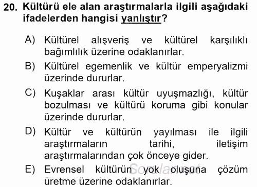 İletişim Kuramları 2017 - 2018 3 Ders Sınavı 20.Soru