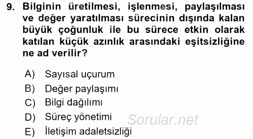 İletişim Kuramları 2017 - 2018 3 Ders Sınavı 9.Soru