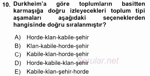 Sosyolojide Araştırma Yöntem ve Teknikleri 2017 - 2018 Ara Sınavı 10.Soru