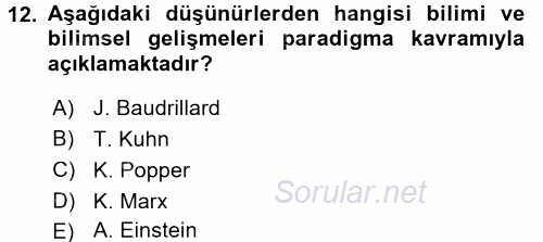 Sosyolojide Araştırma Yöntem ve Teknikleri 2017 - 2018 Ara Sınavı 12.Soru