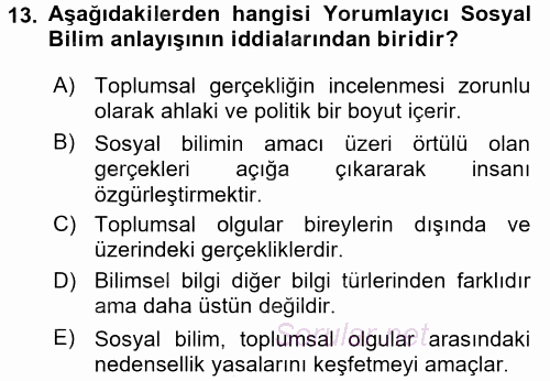 Sosyolojide Araştırma Yöntem ve Teknikleri 2017 - 2018 Ara Sınavı 13.Soru