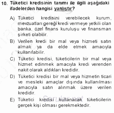 Tüketici Hukuku 2013 - 2014 Dönem Sonu Sınavı 10.Soru