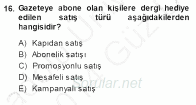 Tüketici Hukuku 2013 - 2014 Dönem Sonu Sınavı 16.Soru