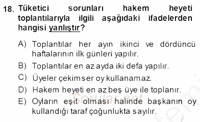 Tüketici Hukuku 2013 - 2014 Dönem Sonu Sınavı 18.Soru
