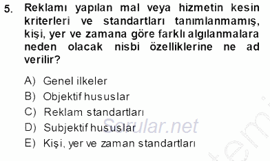 Tüketici Hukuku 2013 - 2014 Dönem Sonu Sınavı 5.Soru