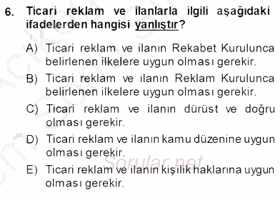 Tüketici Hukuku 2013 - 2014 Dönem Sonu Sınavı 6.Soru