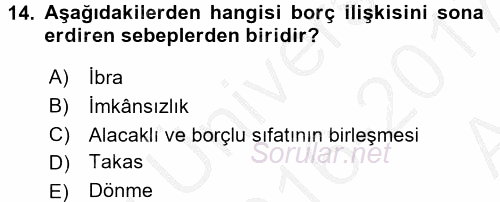 Medeni Hukuk 2 2016 - 2017 Ara Sınavı 14.Soru