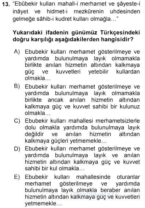 Osmanlı Türkçesi Metinleri 2 2015 - 2016 Ara Sınavı 13.Soru