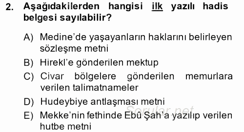 Hadis Tarihi ve Usulü 2014 - 2015 Dönem Sonu Sınavı 2.Soru