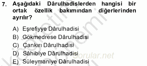 Hadis Tarihi ve Usulü 2014 - 2015 Dönem Sonu Sınavı 7.Soru