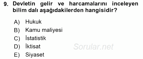 Kamu Maliyesi 2016 - 2017 Ara Sınavı 9.Soru