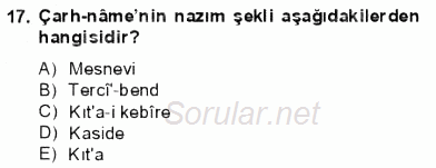 VIII-XIII. Yüzyıllar Türk Edebiyatı 2013 - 2014 Dönem Sonu Sınavı 17.Soru