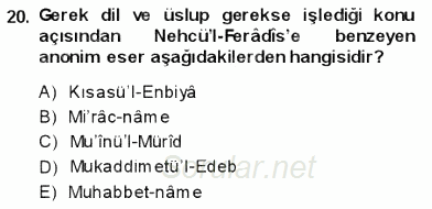 VIII-XIII. Yüzyıllar Türk Edebiyatı 2013 - 2014 Dönem Sonu Sınavı 20.Soru