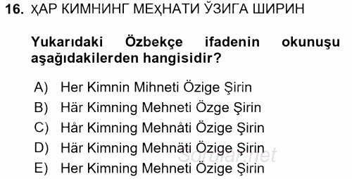 Çağdaş Türk Yazı Dilleri 1 2017 - 2018 Dönem Sonu Sınavı 16.Soru