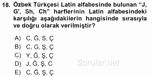 Çağdaş Türk Yazı Dilleri 1 2017 - 2018 Dönem Sonu Sınavı 18.Soru