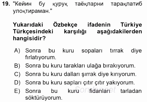 Çağdaş Türk Yazı Dilleri 1 2017 - 2018 Dönem Sonu Sınavı 19.Soru