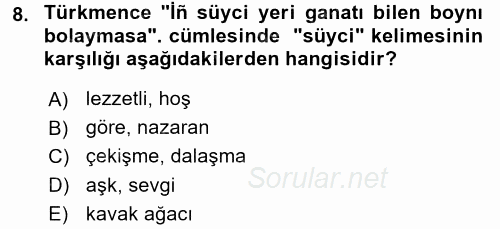 Çağdaş Türk Yazı Dilleri 1 2017 - 2018 Dönem Sonu Sınavı 8.Soru