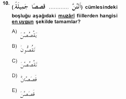Arapça 2 2013 - 2014 Ara Sınavı 10.Soru