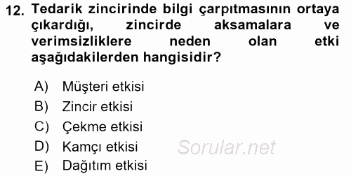 Tedarik Zinciri Yönetimi 2015 - 2016 Dönem Sonu Sınavı 12.Soru