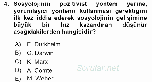 Sosyolojiye Giriş 2016 - 2017 3 Ders Sınavı 4.Soru