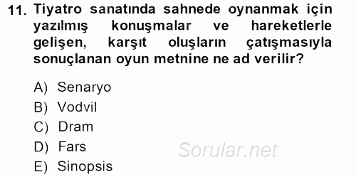 Güzel Sanatlar 2013 - 2014 Dönem Sonu Sınavı 11.Soru