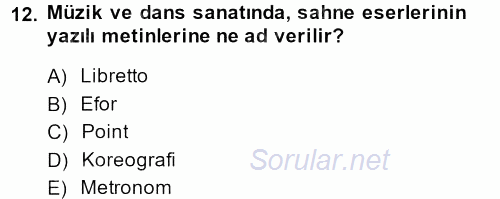Güzel Sanatlar 2013 - 2014 Dönem Sonu Sınavı 12.Soru