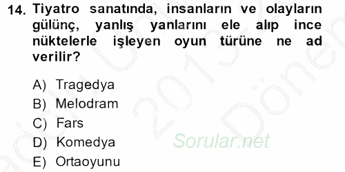 Güzel Sanatlar 2013 - 2014 Dönem Sonu Sınavı 14.Soru