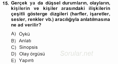 Güzel Sanatlar 2013 - 2014 Dönem Sonu Sınavı 15.Soru