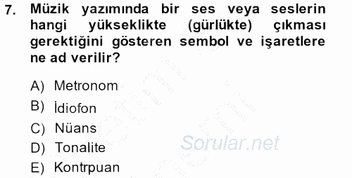 Güzel Sanatlar 2013 - 2014 Dönem Sonu Sınavı 7.Soru