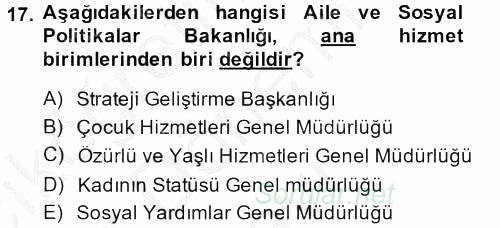 Sosyal Hizmet Yönetimi 2013 - 2014 Dönem Sonu Sınavı 17.Soru