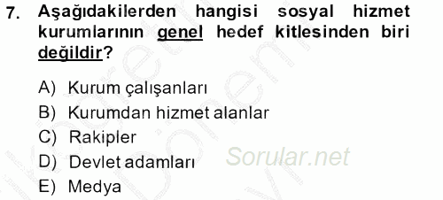 Sosyal Hizmet Yönetimi 2013 - 2014 Dönem Sonu Sınavı 7.Soru