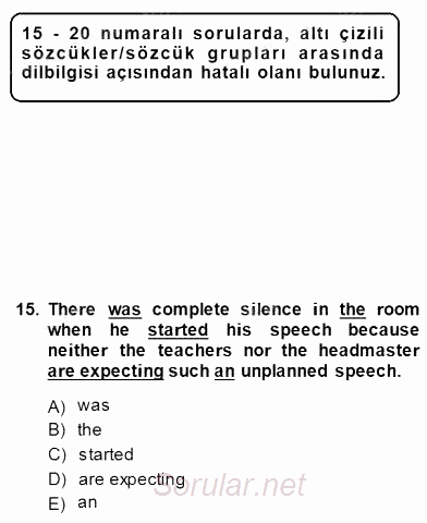 Pedagojik Gramer 1 2014 - 2015 Ara Sınavı 15.Soru