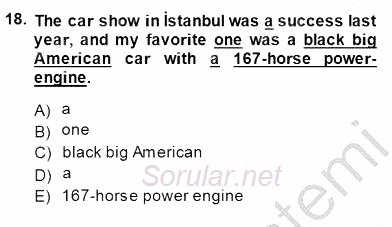 Pedagojik Gramer 1 2014 - 2015 Ara Sınavı 18.Soru