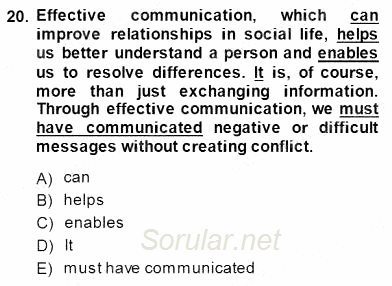 Pedagojik Gramer 1 2014 - 2015 Ara Sınavı 20.Soru