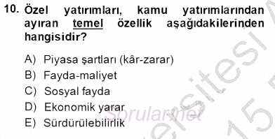 Turizm Ekonomisi 2014 - 2015 Ara Sınavı 10.Soru