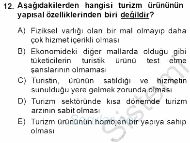 Turizm Ekonomisi 2014 - 2015 Ara Sınavı 12.Soru
