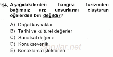 Turizm Ekonomisi 2014 - 2015 Ara Sınavı 14.Soru