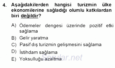 Turizm Ekonomisi 2014 - 2015 Ara Sınavı 4.Soru