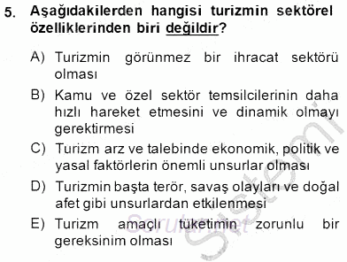 Turizm Ekonomisi 2014 - 2015 Ara Sınavı 5.Soru