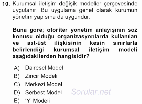 Kurumsal İletişim 2017 - 2018 Ara Sınavı 10.Soru