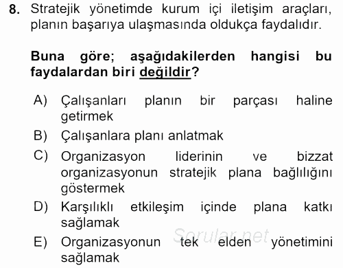Kurumsal İletişim 2017 - 2018 Ara Sınavı 8.Soru