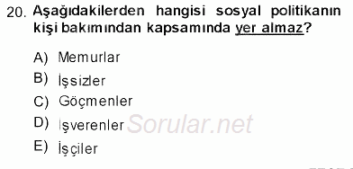 Sosyal Politika 2013 - 2014 Ara Sınavı 20.Soru