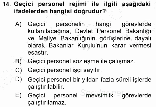 Kamu Personel Hukuku 2016 - 2017 3 Ders Sınavı 14.Soru